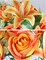 2 Sets Artificial Cemetery Flowers with Vases – Mixed Lilies & Roses (Orange & Yellow), 2 Grave Vases with Foam for Outdoor Headstones, Gravesites, and Memorial Decorations